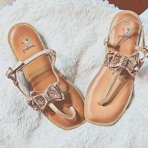 Palms sandals, Size 4M, Bronze with rhinestones on bronze bow.